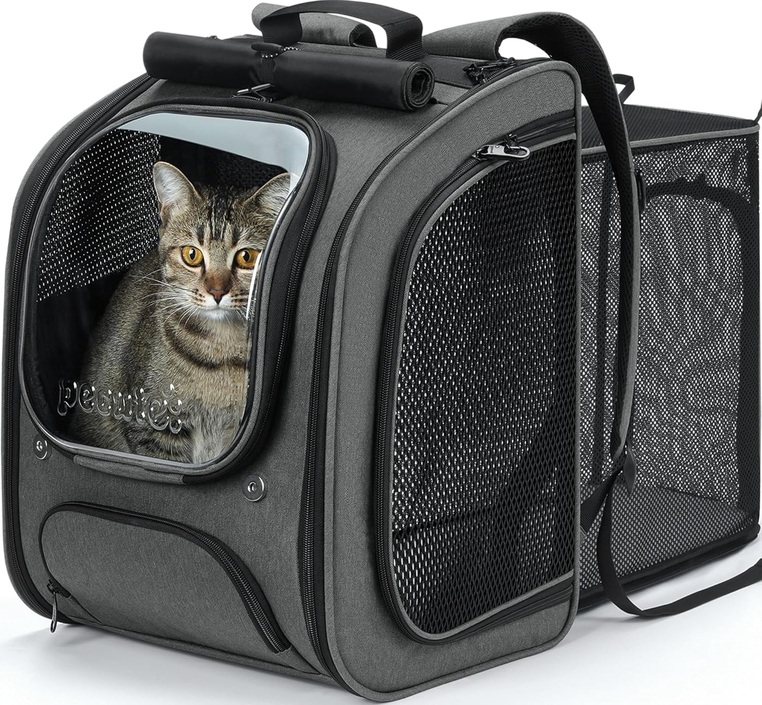 Cat Backpack Carrier, Large Space Cat Bubble Backpack, Breathable Cat Carrier, Shaded Dog Backpack Carrier, Ergonomic 3D Design for Travel, Hiking, Walk, Suitable for Shopping, Car, Vet, Gray