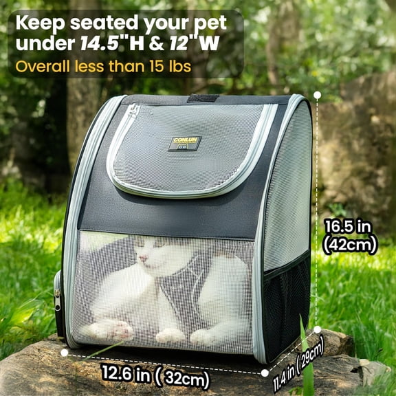 Cat Backpack Carrier for Small Dogs and Cats Fit Up to 15 Lbs,Small Dog Backpack, Foldable with 3-Side Mesh Windows, Pet Carrier for Travel & Hiking Friendly，Gray