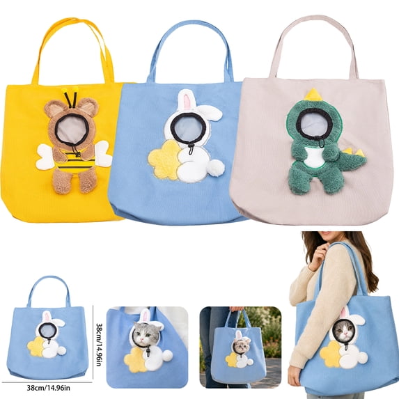 Cat Bag Carrier Pet Carrier Bag Canvas Shoulder Tote with 3D Plush Character Portable Handbag for Small Dogs & Cats Ideal for Walking Shopping Travel and Outdoor Trips,B
