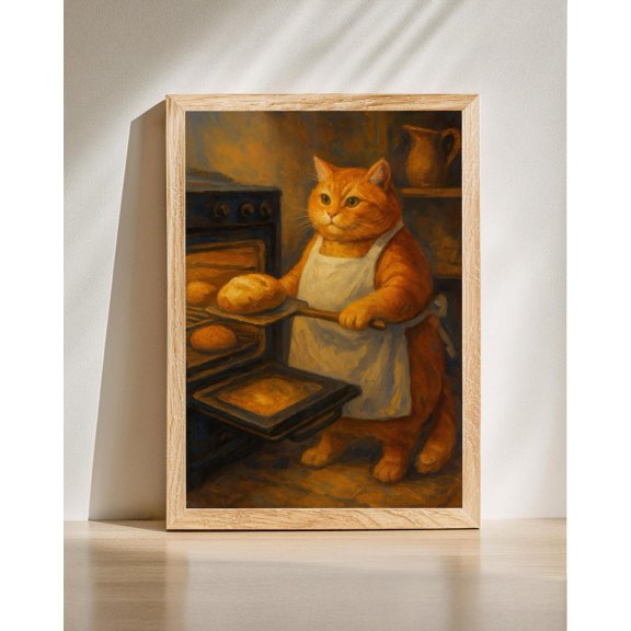 Cat Baker Bread Vintage Farmhouse Kitchen Wall Art Poster