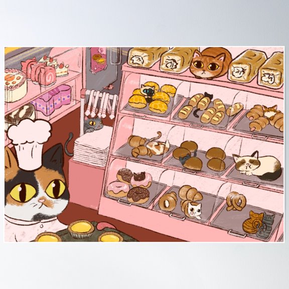 Cat Bakery Poster Wall Art, Modern Wall Decor For Living Room Bedroom, 8x12 UNFRAMED
