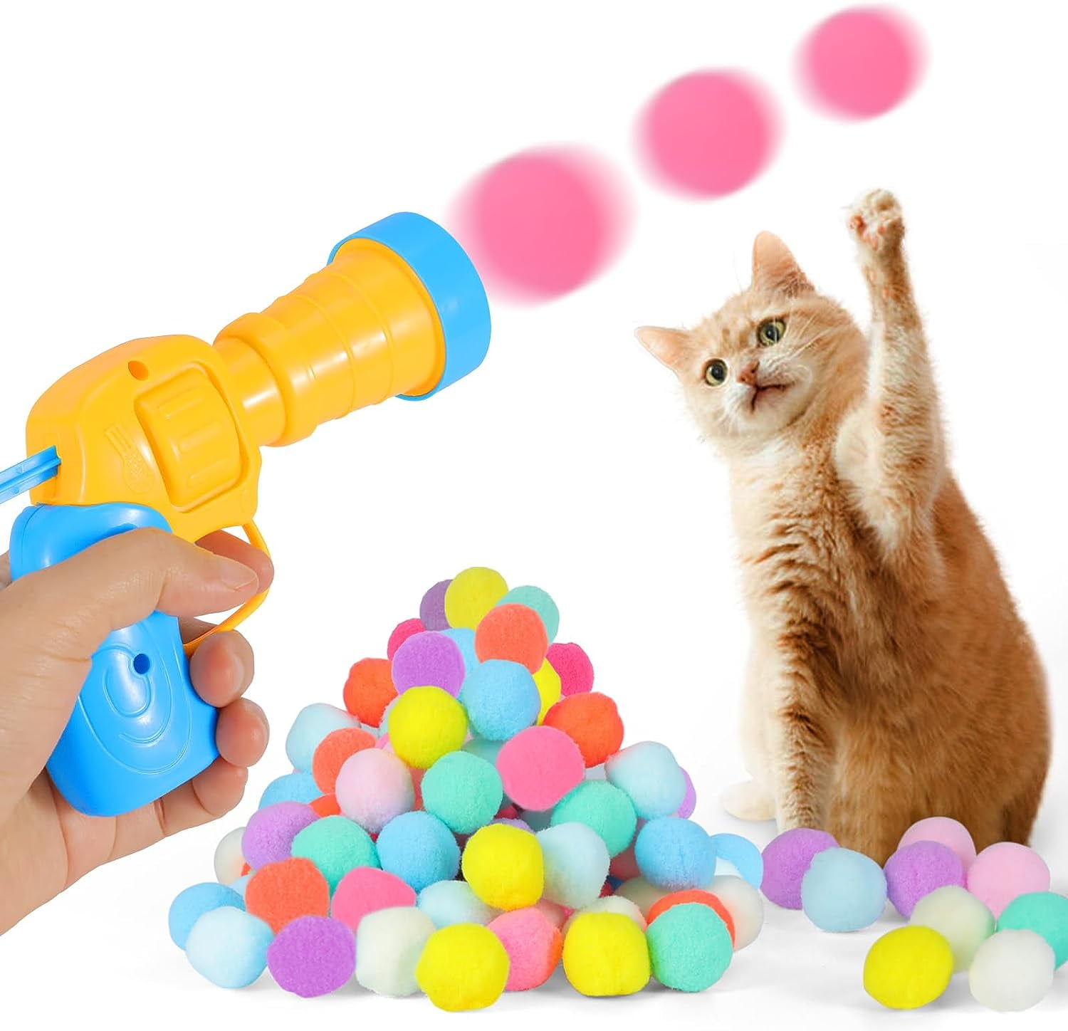 Cat Ball Launcher + 20Pcs 1.2’’Cat Toy Balls(New Upgraded),Silent Plush