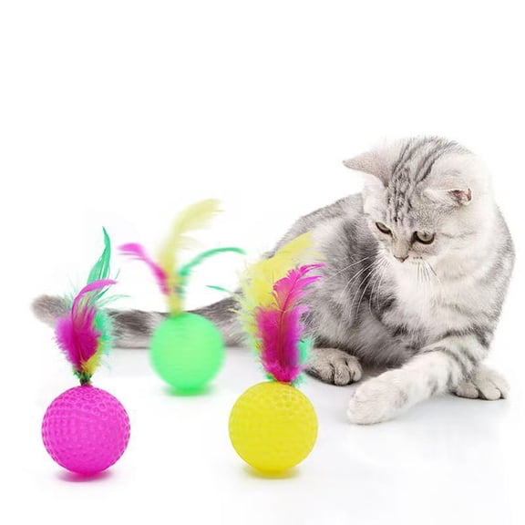 Cat Ball Toys with Feathers, Interactive Indoor Kitten-Toy Balls for Exercise, Sound Pounce Entertainment, Self Play Cat Toys for Boredom, Random Color 1Pcs A