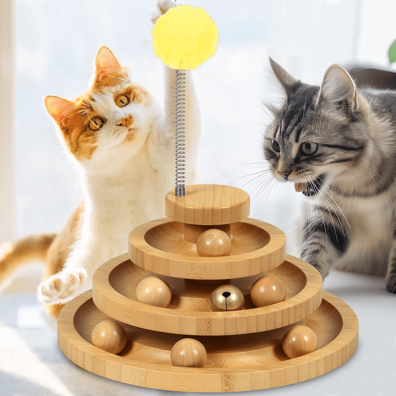 Cat Ball Track,Cat Ball Toy,Kitty Toys Roller,3-Level Cat Ball Tower with 9 Removable Balls,Interactive Cat Toy,Circle Track DIY Fun Toy for Kitten Mental Physical Exercise