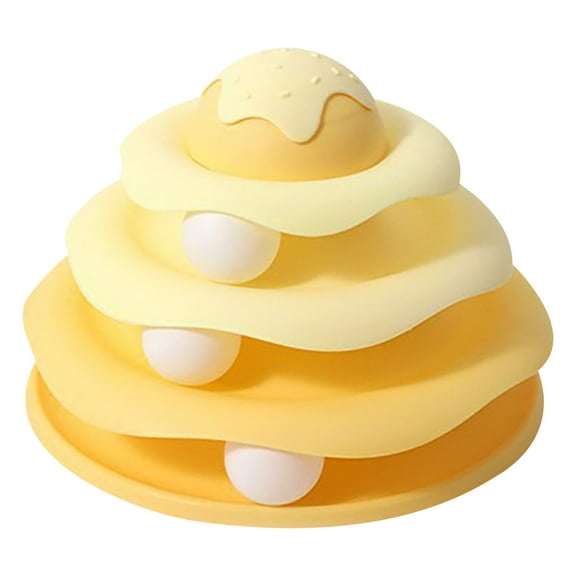 Cat Ball Track Toy,Interactive Cat Toy, 3 Tier Cat Tower for Indoor Cats, Multi-Layer Design, Ice Cream Structure,Detachable and Easy to Clean (Yellow)