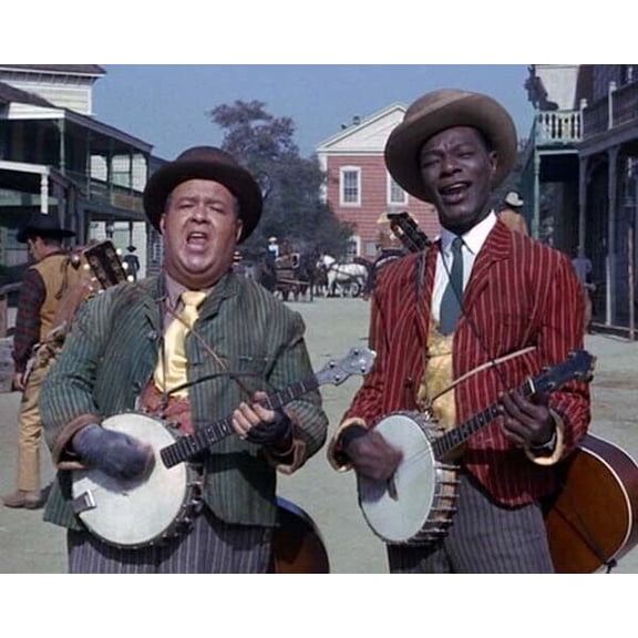 Cat Ballou 1965 Nat King Cole & Stubby Kaye play banjos in street 5x7 photo