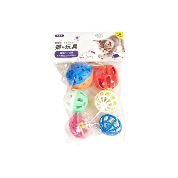 Cat Balls toys for indoor Cats, 2 in Hollow Plastic, Jingle Bells, Self Play, Multicolor, 6 Pc