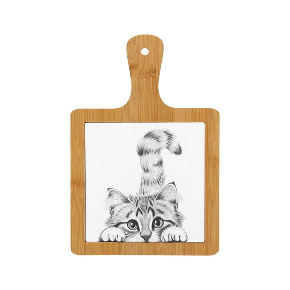 Pavilion Gift Company- Cat - 7.5" x 11" x 0.5" Bamboo Ceramic Trivet Cat Kitty Kitten Feline Cat Lover Cat Mom Cat Dad Cat Parent Kitchen Decor