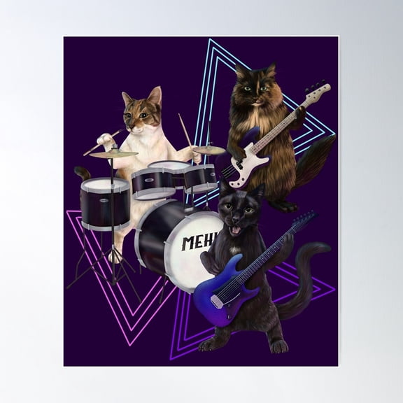 Cat Band On Guitar Bass And Drums Poster Wall Art Modern Wall Decor Wall Art