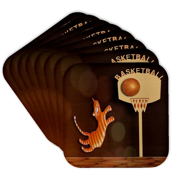 3drose, Cat Basetball Player, Set of 8 Coasters - Soft