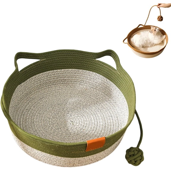 Cat Basket, Handwoven Cotton Rope Rattan Pet Bed for Indoor Small/Large Cats