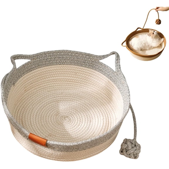 Cat Basket, Handwoven Cotton Rope Rattan Pet Bed for Indoor Small/Large Cats