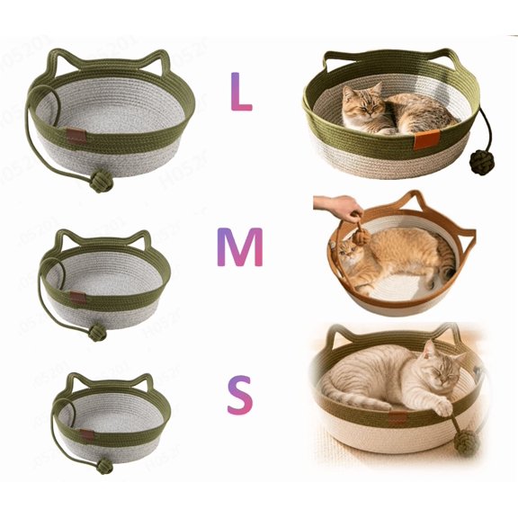 Cat Basket - Interactive Cotton Rope Bed for Cats & Kittens, Foldable Scratchable Nest, Natural Durable Pet Hideaway