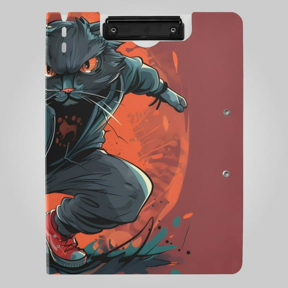 Cat Basketball Player Foldable Binder Folder Clipboard with Pen Slot Double Clips A4 Size File Storage