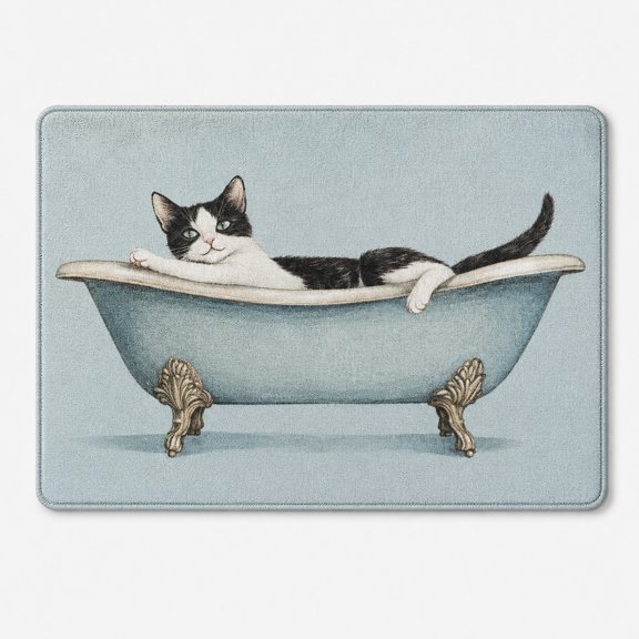 Cat Bath Doormat with Non-Slip Backing, Printable Mat Fabric Floor Mat, 2 Sizes