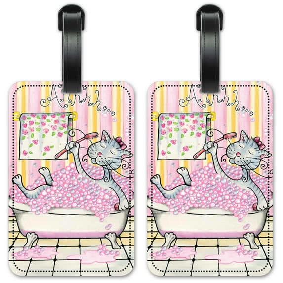 Cat Bath - Luggage ID Tags / Suitcase Identification Cards - Set of 2