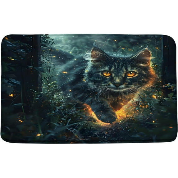 Cat Bath Mat Cute Cat Fantasy Funny Animal Forest Retro Dreamy Bathroom Kitchen Rugs,16x24 Inch