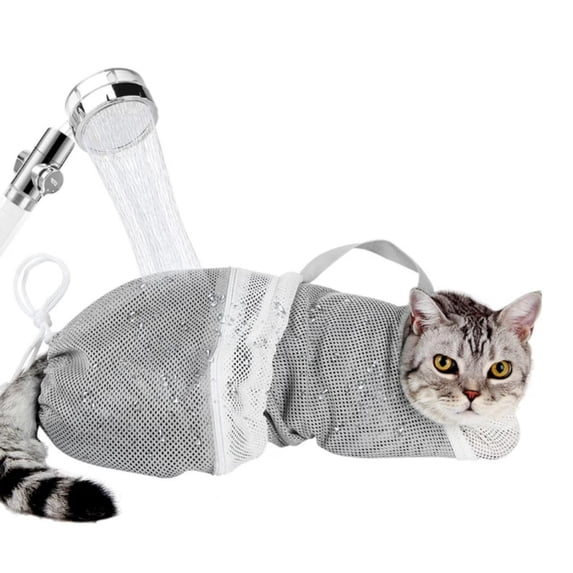 Cat Bathing Bag, Adjustable Breathable Cat Grooming Mesh Bag, Anti-bite & Anti-Scratch Cat Bath Washing Restraint Bag, For Showering and Trimming Nails(1Pc, Grey)
