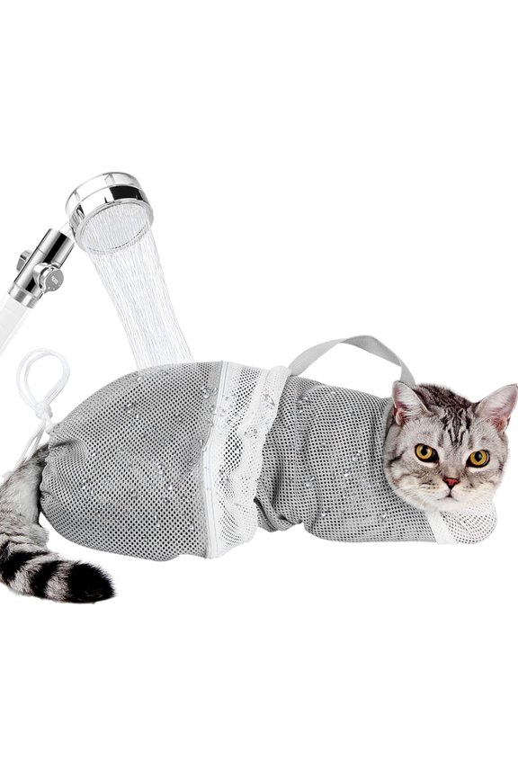 Cat Bathing Bag Adjustable Cat Grooming Net Bag Anti-bite & Anti-Scratch Cat Bath Washing Restraint Bag, Breathable Mesh Cat Grooming Bag for Shower, Nail Trimming, Injection
