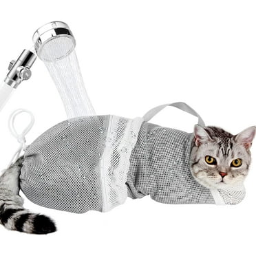 Cat Bathing Bag Adjustable Cat Grooming Net Bag Anti-bite & Anti-Scratch Cat Bath Washing Restraint Bag, Breathable Mesh Cat Grooming Bag for Shower, Nail Trimming, Injection