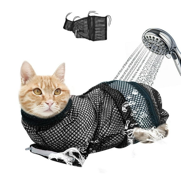 Cat Bathing Bag Anti-Bite and Anti-Scratch Cat Grooming Bag for Bathing, Nail Trimming, Medicine Taking,Injection,Adjustable Multifunctional Breathable Restraint Shower BagBlack