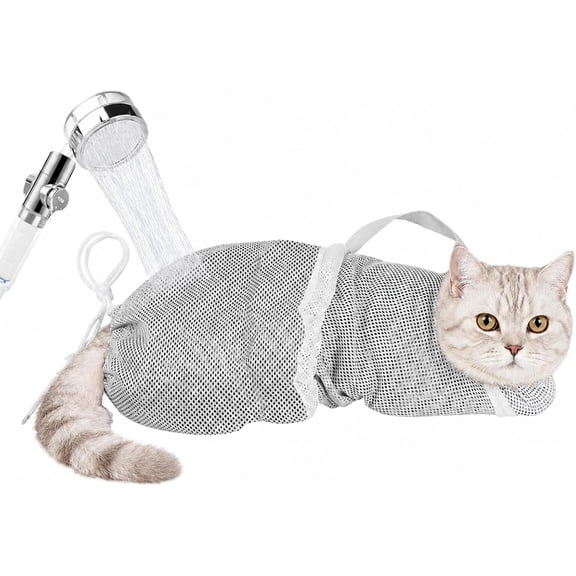 Cat Bathing Bag - Anti-Bite & Anti-Scratch Shower Bag, Adjustable Restraint Bag for Cat Washing, Nail Trimming & Injections, Breathable Mesh Design