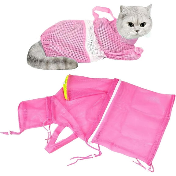 Cat Bathing Bag Shower Wash Net Cat Grooming Bag Anti Bite Anti Scratch Restraint Bag, Breathable Mesh Cat Grooming Bag for Shower