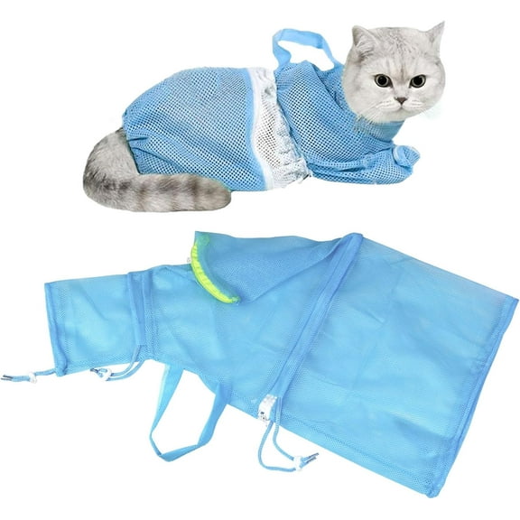 Cat Bathing Bag Shower Wash Net Cat Grooming Bag Anti Bite Anti Scratch Restraint Bag, Breathable Mesh Cat Grooming Bag for Shower
