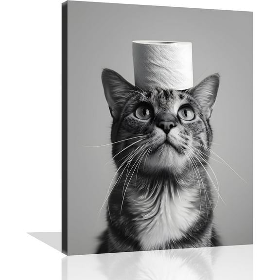 Cat Bathroom Canvas Wall Art Funny Animal Bathroom Canvas Wall Art Black And White Animal Bathroom Canvas Cat Bathroom Painting Decor for Bathroom Restroom Wall Decor Unframed