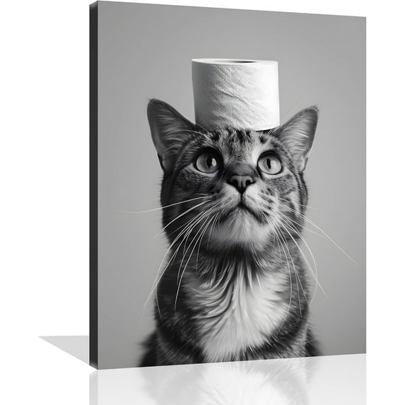 Cat Bathroom Canvas Wall Art Funny Animal Bathroom Canvas Wall Art Black And White Animal Bathroom Canvas Cat Bathroom Painting Decor for Bathroom Restroom Wall Decor Unframed