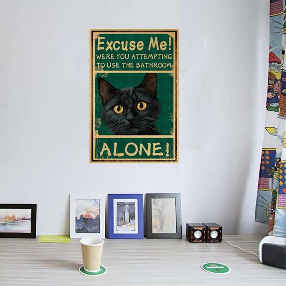 Cat Bathroom Decor Wall Art Decor Funny Restroom Sign Excuse Me Bath Wall Decor Retro Vintage Sign Wine Bar Decor for Home Coffee Wall Decor 8x12 Inch