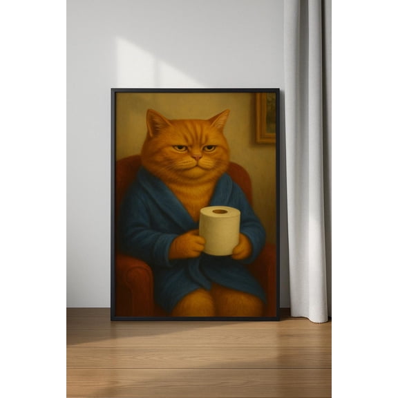 Cat Bathroom Poster, , Tet Poster, Grumpy Cat Poster, Cat Holding Tet Paper Poster, Animal Wall Art, Unframed Poster Size 8x12