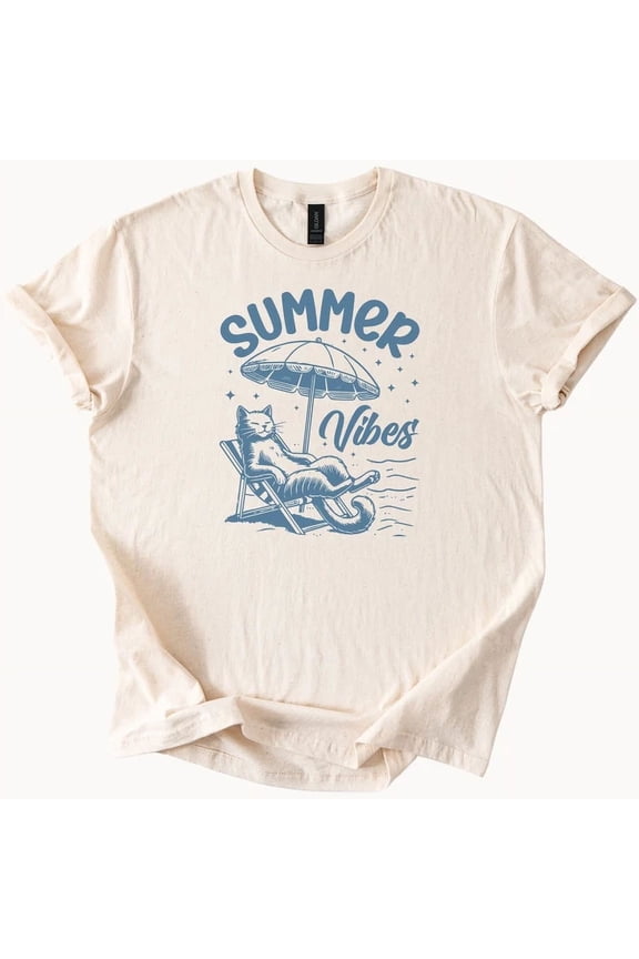 Cat Beach Shirt Summer Vibes Kitten Relax Tee