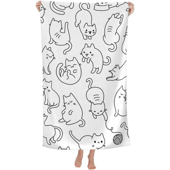 Cat Beach Towel Cute Kitten Soft Absorbent Quick Dry Sand Free Thin Lightweight Beach Towel Multipurpose Cat Pool Swimming Towels 52x32IN
