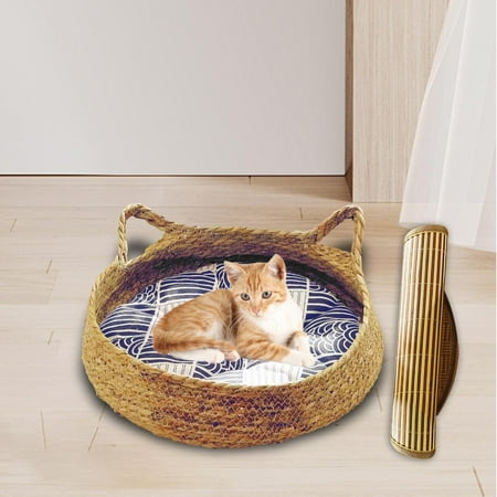 Cat Bed Basket Cat House Summer with Removable Cushion Furniture Protector Nest Cat Scratching Board for Indoor Cats Small Dogs Puppy Rabbit No Pillow 43x14cm