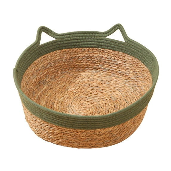 Cat Bed Basket, Weaving Pet Cat Bed, Cat Scratch Mat, Durable Round Rattan Kennel Small Dog Bed Cat House for Cats and Small Dogs Pet Supplies green 35cmx13cm