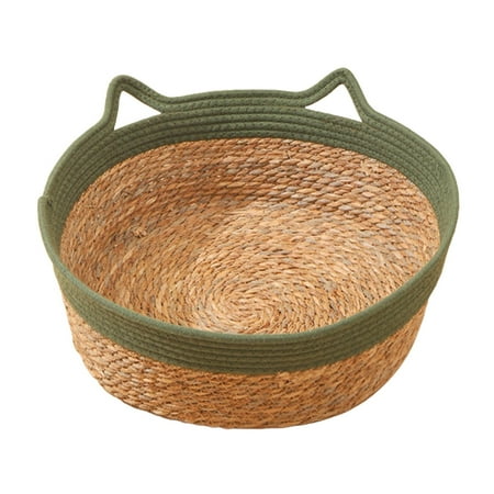 Cat Bed Basket, Weaving Pet Cat Bed, Cat Scratch Mat, Durable Round Rattan Kennel Small Dog Bed Cat House for Cats and Small Dogs Pet Supplies green 45cmx15cm