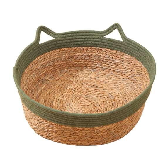 Cat Bed Basket, Weaving Pet Cat Bed, Cat Scratch Mat, Durable Round Rattan Kennel Small Dog Bed Cat House for Cats and Small Dogs Pet Supplies green 45cmx15cm