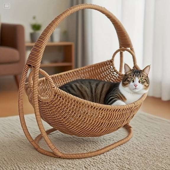 Cat Bed Basket Breathable Indoor Pet Sleeping Nest for Cats & Small Pets, Stylish Rattan Rope Design