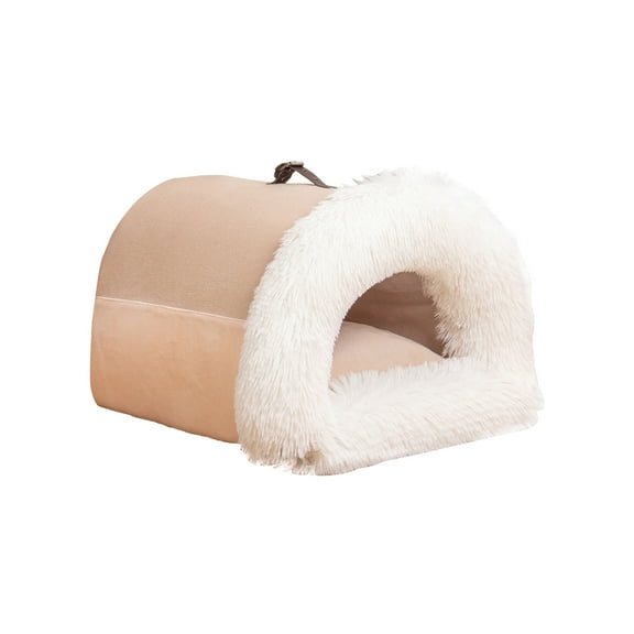 Cat Bed, Cat Cave for Indoor Cats, Soft Cat Dome, Self-Warming 2 in 1 Foldable Pet Cat House Calming Fluffy Dog Beds for Small Dogs with Anti-Slip Bottom Brown