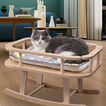 Cat Bed Cat Lounge Chair Rocking Bed Wooden Cat Hanging Comfortable Portable Swing Chair Hammock for Cat Bunny Small Dogs Resting Relaxing