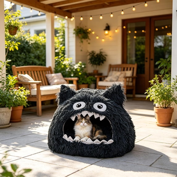Cat Bed Cave, Cat Bed for Indoor Cats & Dog, Dual-Sided Cushion, Reversible Comfort for All Seasons, Semi-Enclosed Design, Machine Washable _ L 21"x14"