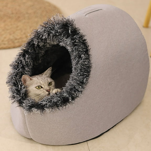 Cat Bed Cave-Cat Beds for Indoor Cats,Soft and Comfortable Cute Cat House with Removable Washable Cushioned Pillow,Enclosed Warm Pet Bed (Gray)