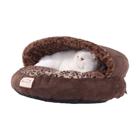 Cat Bed Comfort Cave - Plush Faux Leopard Bed for Cats & Small Dogs - Anti-Slip Bottom - Cozy Pet Cave