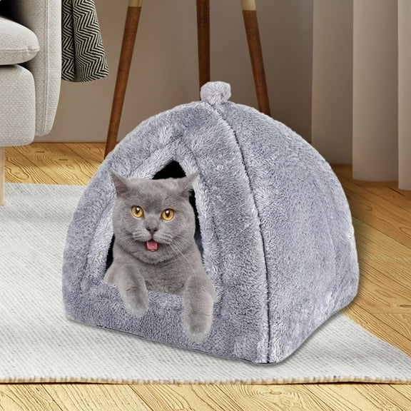 Cat Bed Comfortable Rest Calming Semi Enclosed with Nonslip Waterproof Bottom Kitten House Pet Bed for Indoor Cats Dogs Rabbits Kitten Puppy , Gray M
