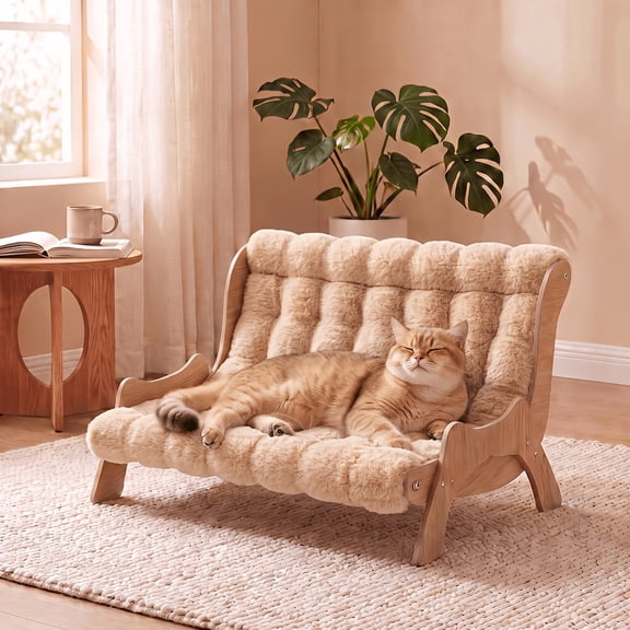 Cat Bed, Dog Bed, Cat Beds For Indoor Cats, Cat Couch, Elevated Cat Bed, Dog Couch,Washable Fluffy Cover Wooden Elevated Pet Furniture For Indoor Cats And Puppy, CatHammock, Cat Beds pink