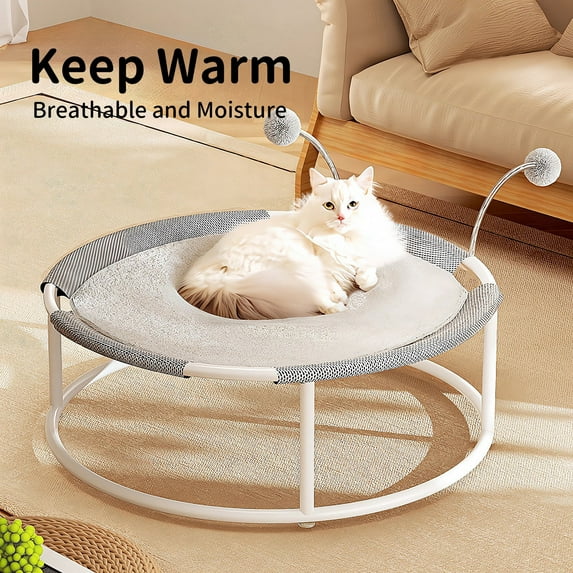 OldPAPA Compact Breathable Elevated Cat Bed with Toy Ball, Gray
