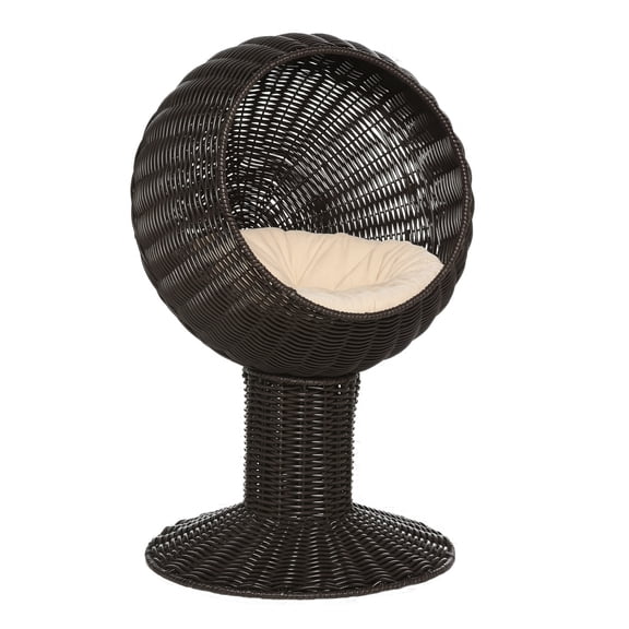 Cat Bed Elevated Egg Chair, Rotatable Basket Cat Beds for Indoor Cats, Woven Kitty House with Cushion, Cozy Cat Basket, Coffee