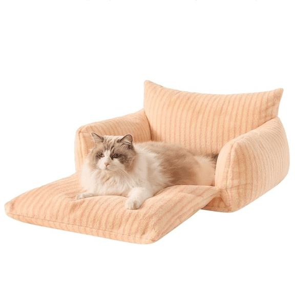 Cat Bed Fluffy Plush Multifunctional Double-Layer Machine Washable Soft Warming Kitty Pet Couch Nest Beds for Small Cats Kitten and Dogs up to 13lbs, Pink Stripes(25x20x13 inch)