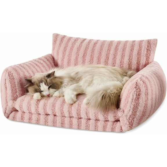 Cat Bed Fluffy Plush Multifunctional Double-Layer Machine Washable Soft Warming Kitty Pet Couch Orthopedic Nest Beds for Small Cats Kitten and Dogs up to 13lbs, Pink(25x20x13 inch)